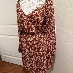 All in Favor Rust Floral Long Sleeve Dress